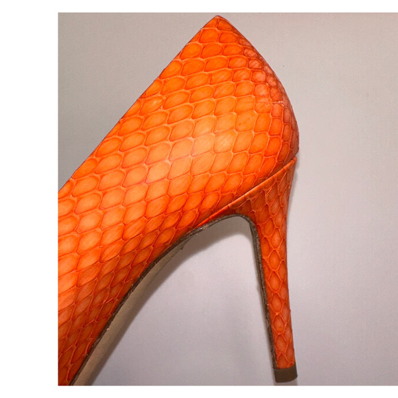 J. Crew Collection Orange Matte Python Heels Pumps Size 7 $378 Italy 90715 New - Picture 16 of 16